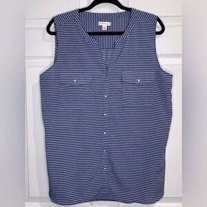 Croft & Barrow Women’s Sleeveless Henley Shirt - Blue striped - Size XL